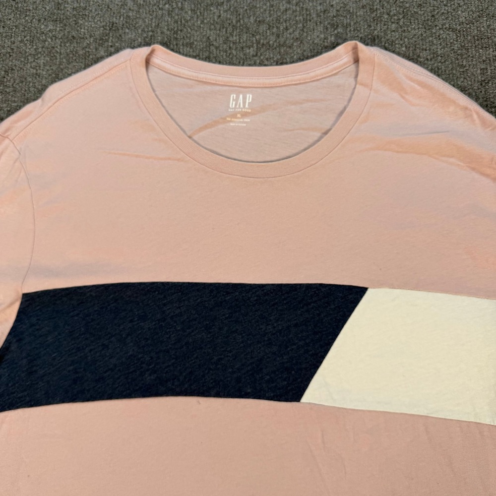 Gap For Good The Essential Crew T-Shirt Men XL Pink Navy Colorblock Stripe #4181